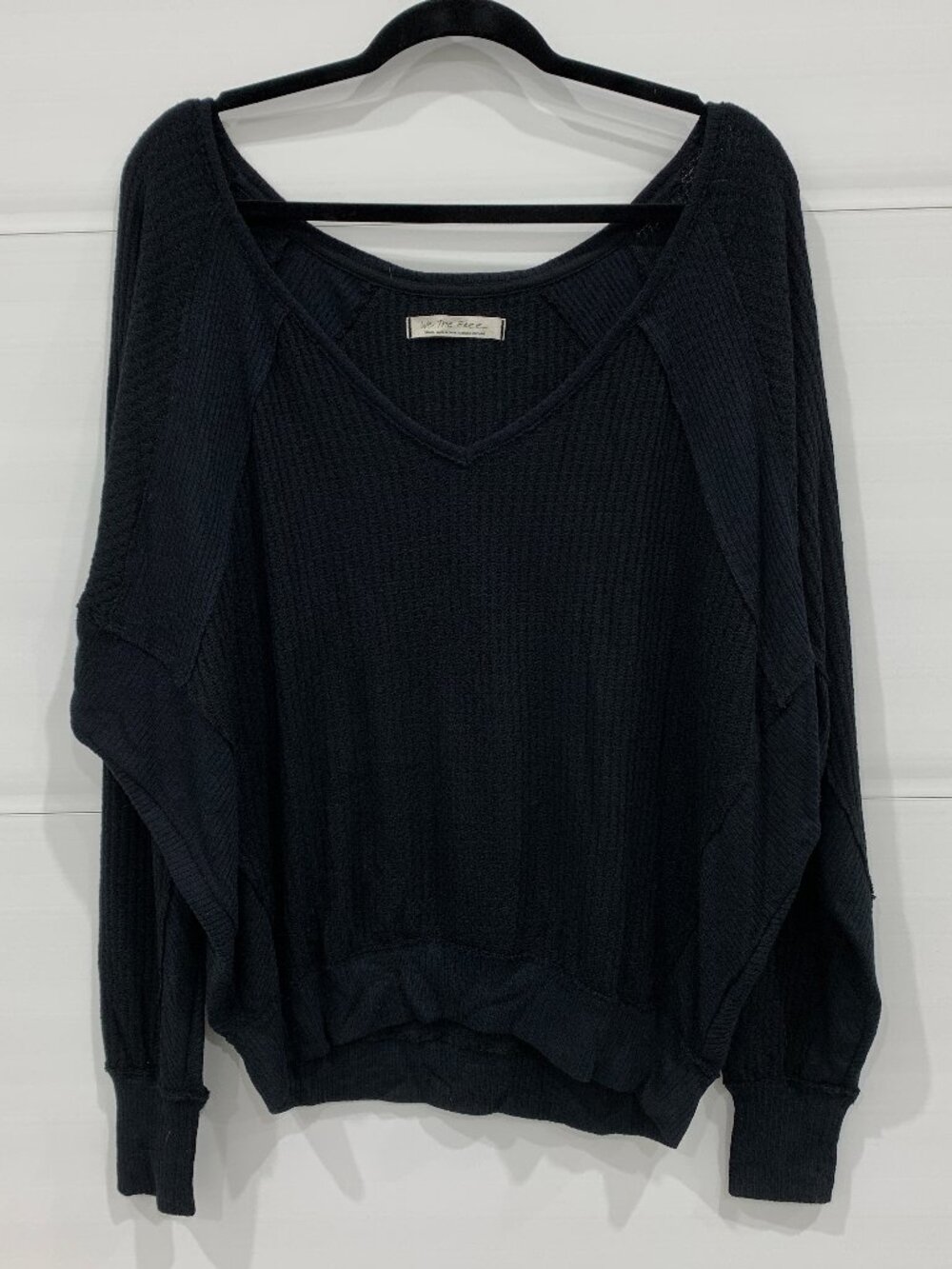 Free People Santa Clara Thermal Size Small Black Long Sleeve V-Neck